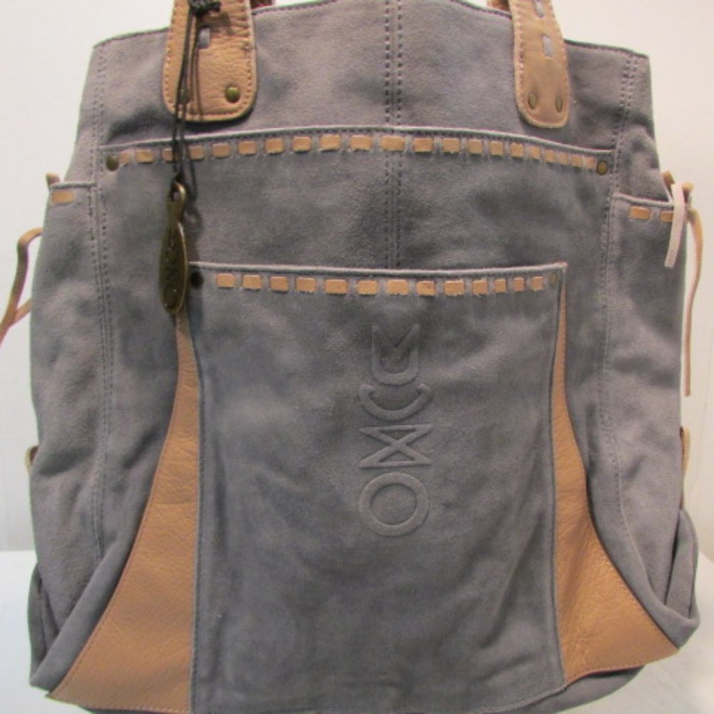 Camila Alves Muxo Grey Suede Tan Leather Trim Large Tote Bag